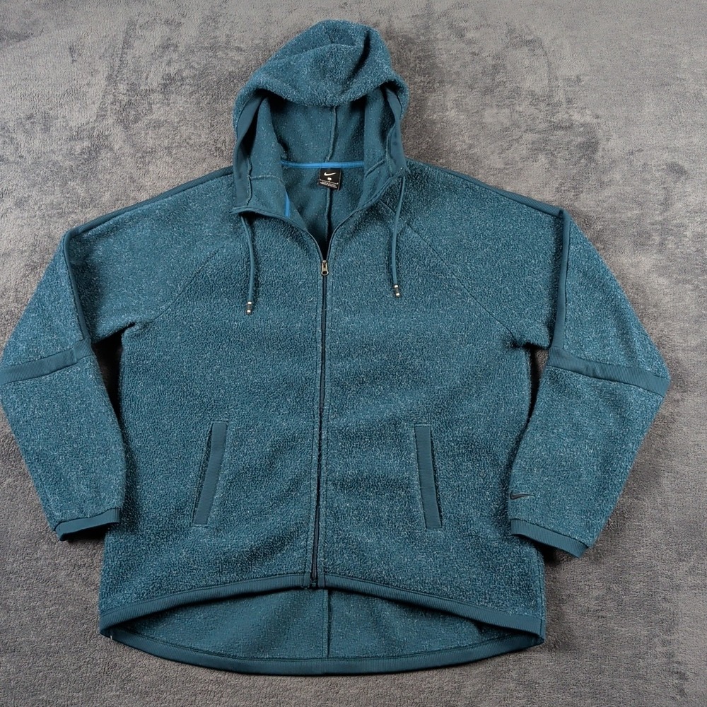 Nike Womens Therma Fleece Hoodie Full Zip Cozy Jacket BV5266-347 Large Green